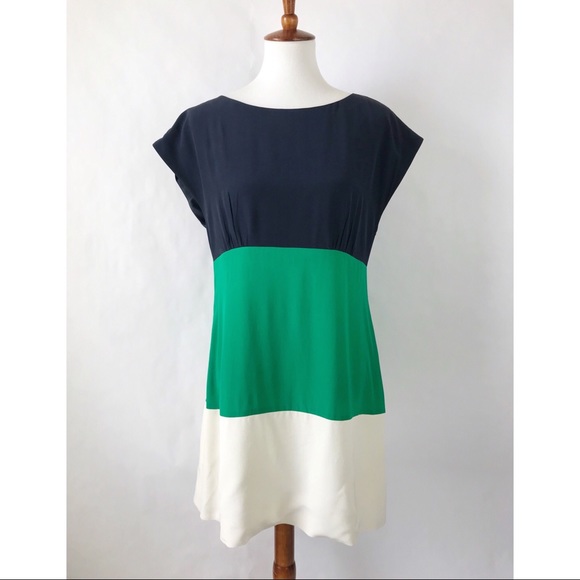 Eliza J Dresses & Skirts - ELIZA J sz 12 color block silk dress! Navy green